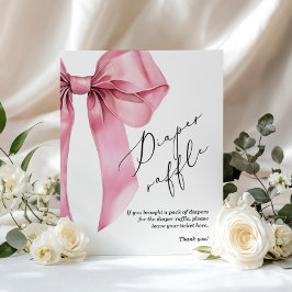 おむつラッフルピンクボウ女の子のベビーシャワー ポスター