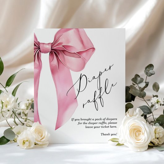 おむつラッフルピンクボウ女の子のベビーシャワー ポスター