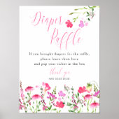 おむつラッフルピンクワイルドフラワーベビーシャワーポスター ポスター (正面)