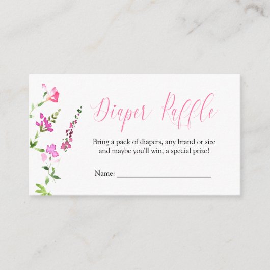 おむつラッフルピンクワイルドフラワーベビーシャワー エンクロージャーカード (正面)