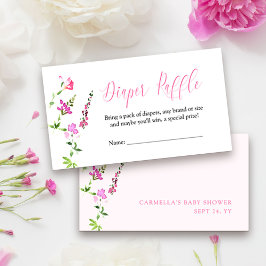 おむつラッフルピンクワイルドフラワーベビーシャワー エンクロージャーカード