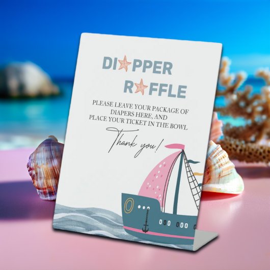 おむつラッフルピンク航海のベビーシャワー 台座サイン