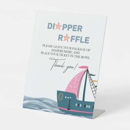 おむつラッフルピンク航海のベビーシャワー 台座サイン (正面)