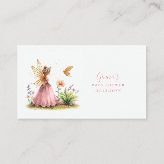 おむつラッフルフェアリープリンセスピンクガールベビーシャワー エンクロージャーカード (裏面)