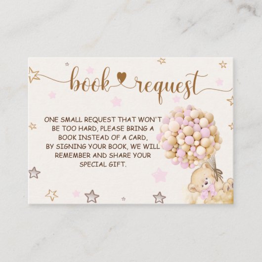 おむつラッフルブックスリクエストガールシャワーベアーピンク エンクロージャーカード (正面)