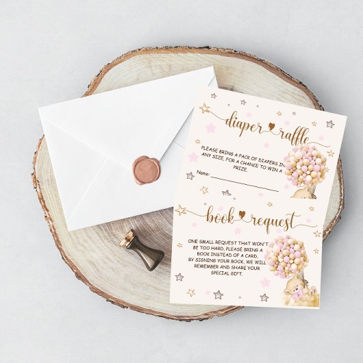 おむつラッフルブックスリクエストガールシャワーベアーピンク エンクロージャーカード