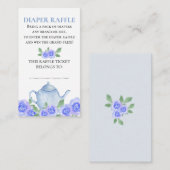 おむつラッフルブルーフローラティーポットベビーシャワー エンクロージャーカード (正面/裏面)