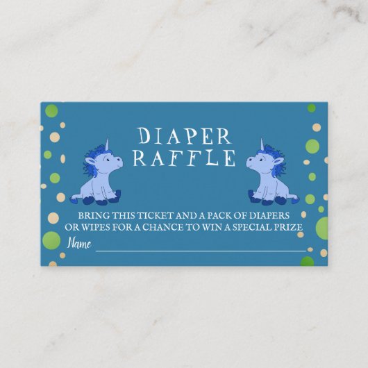 おむつラッフルブルーユニコーン双子ボーイベビーシャワー エンクロージャーカード (正面)