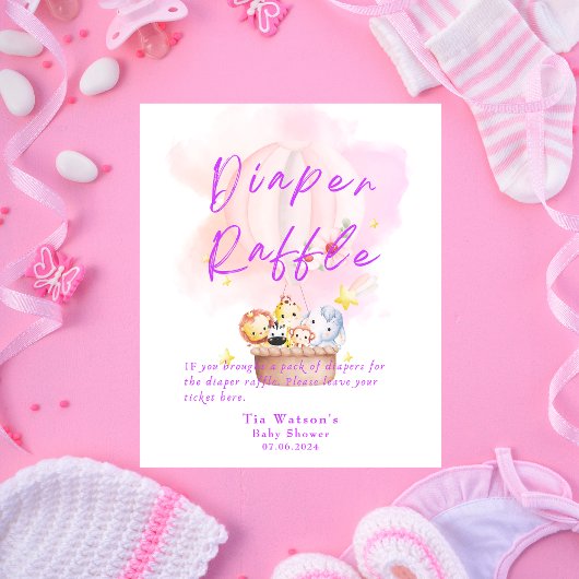 おむつラッフルベビーアニマルサファリinピンク 台座サイン