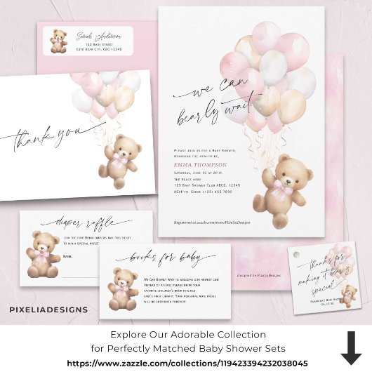 おむつラッフルベビーガールシャワーテディベアをテーマにした エンクロージャーカード