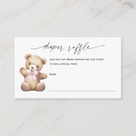 おむつラッフルベビーガールシャワーテディベアをテーマにした エンクロージャーカード (正面)