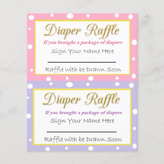 おむつラッフルベビーシャワーゲームピンクと紫 (正面)
