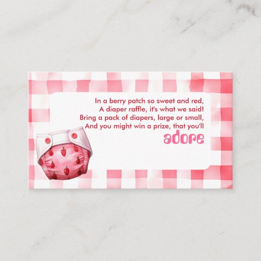 おむつラッフルベビーシャワーストロベリーギンガムピンク エンクロージャーカード (正面)