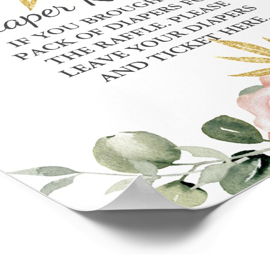 おむつラッフルベビーシャワーネイビー赤面ピンクフローラ ポスター (角)