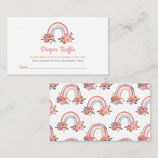 おむつラッフルベビーシャワーフローラレインボーカラフル エンクロージャーカード (正面/裏面)