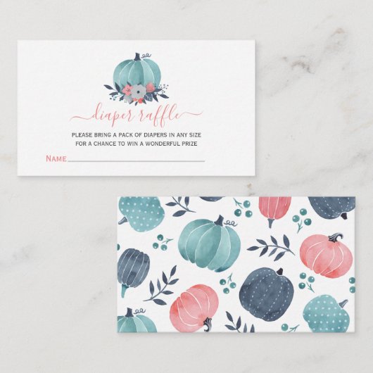 おむつラッフルベビーシャワーリトルカボチャ囲い エンクロージャーカード (正面/裏面)