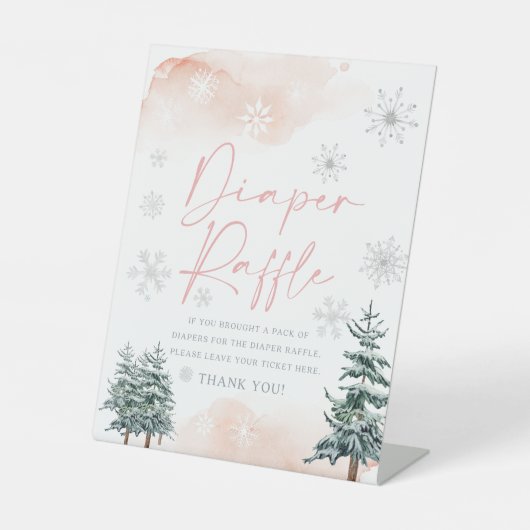 おむつラッフルベビーシャワー冬のサイン赤面ピンク 台座サイン (正面)
