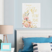 おむつラッフルベビーシャワー赤面ピンクアイボリー牡丹 箔ポスター (インサイチュ (寝室))