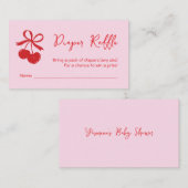 おむつラッフルボウさくらんぼピンク&レッドハンドドロー エンクロージャーカード (正面/裏面)