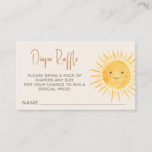 おむつラッフルボホサンシャインベビーシャワー エンクロージャーカード (正面)