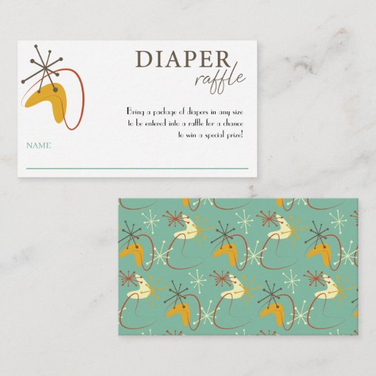 おむつラッフルミッドセンチュリーモダン赤ちゃんシャワーカード エンクロージャーカード (正面/裏面)