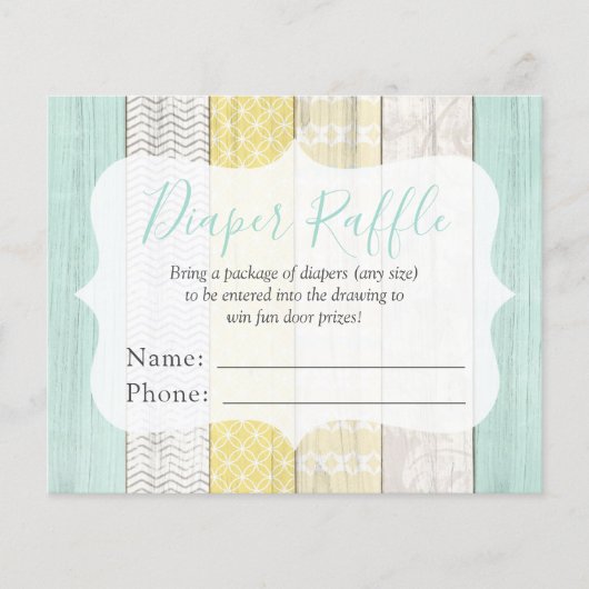 おむつラッフルミント&イエローベビーシャワーエントリーカード チラシ (正面)