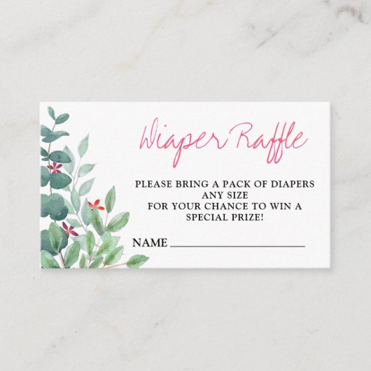 おむつラッフルユーカリ緑の赤ちゃんシャワー エンクロージャーカード (正面)