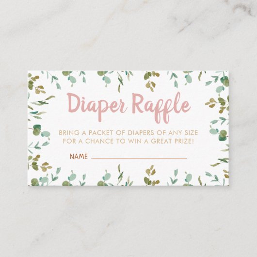 おむつラッフルユーカリ赤ちゃんシャワー エンクロージャーカード (正面)