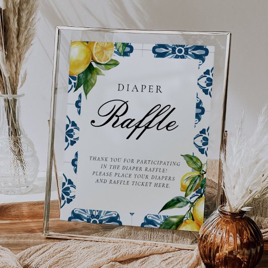 おむつラッフルレモンポジターノベビーシャワーサイン ポスター