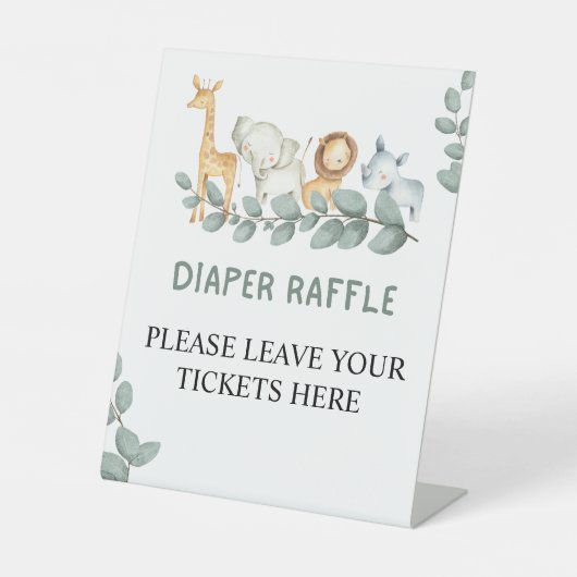 おむつラッフルワイルドワン動物園の動物ベビーシャワー 台座サイン (正面)