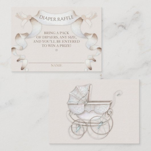 おむつラッフルヴィンテージキャリッジアイボリーベージュギンガム エンクロージャーカード (正面/裏面)