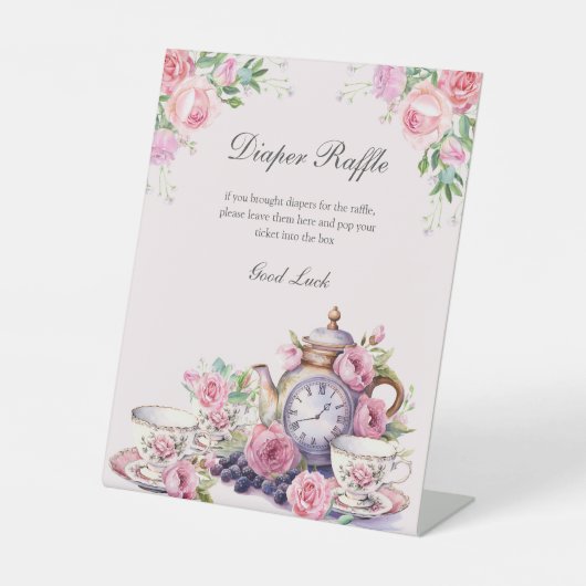 おむつラッフルヴィンテージフローラティーパーティーベビーシャワー 台座サイン (正面)