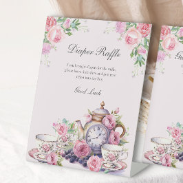 おむつラッフルヴィンテージフローラティーパーティーベビーシャワー 台座サイン