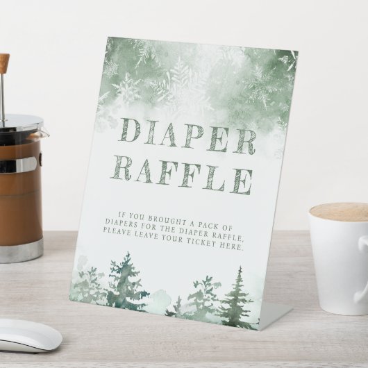 おむつラッフル冬の森の赤ちゃんシャワー 台座サイン (インサイチュ)