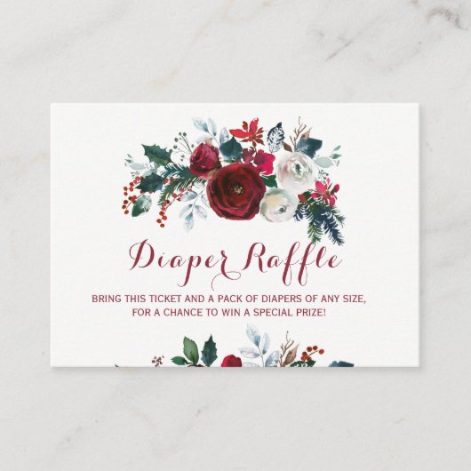 おむつラッフル冬の牡丹の赤ちゃんシャワーインサートカード エンクロージャーカード (正面)