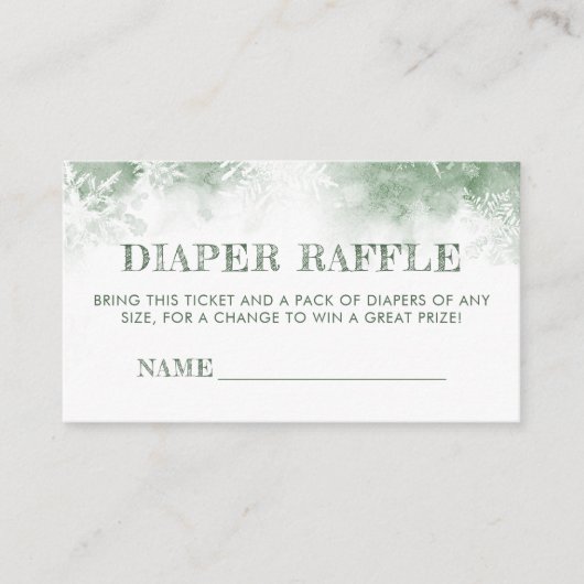 おむつラッフル冬の緑の森の赤ちゃんシャワー エンクロージャーカード (正面)