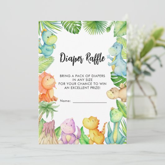 おむつラッフル恐竜赤ちゃんシャワーカード 招待状 (スタンド正面)