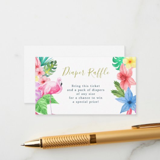おむつラッフル熱帯ルアウ(ハワイ式宴会)ベビーシャワー エンクロージャーカード (正面/裏面インサイチュ)