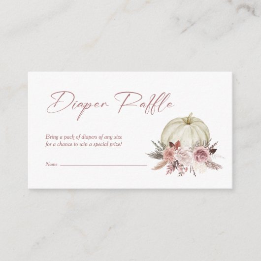おむつラッフル秋ピンクリトルカンプキンベビーシャワー エンクロージャーカード (正面)