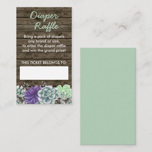 おむつラッフル素朴多肉乳児シャワー エンクロージャーカード (正面/裏面)