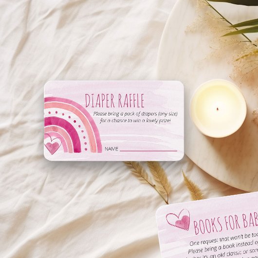 おむつラッフル詩ピンク虹の赤ちゃんシャワー エンクロージャーカード