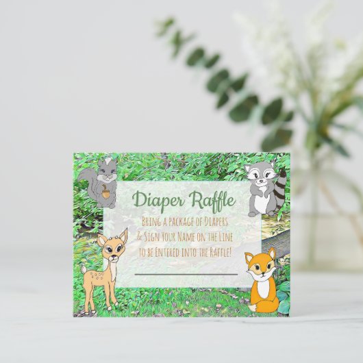 おむつラッフル赤ちゃんシャワーゲーム森林動物 ポストカード (スタンド正面)