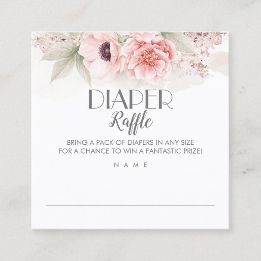 おむつラッフル赤面ピンクフローラベビーシャワー スクエア名刺 (正面)