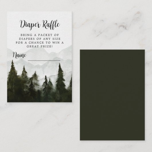 おむつラッフル霧の森の赤ちゃんシャワー エンクロージャーカード (正面/裏面)