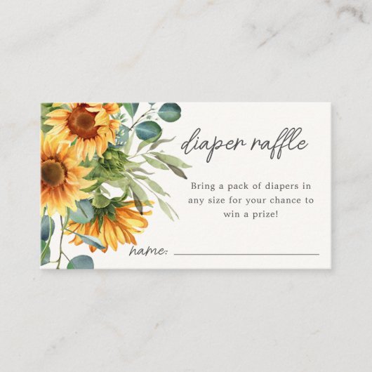 おむつラッフル |ひまわり赤ちゃんシャワー エンクロージャーカード (正面)