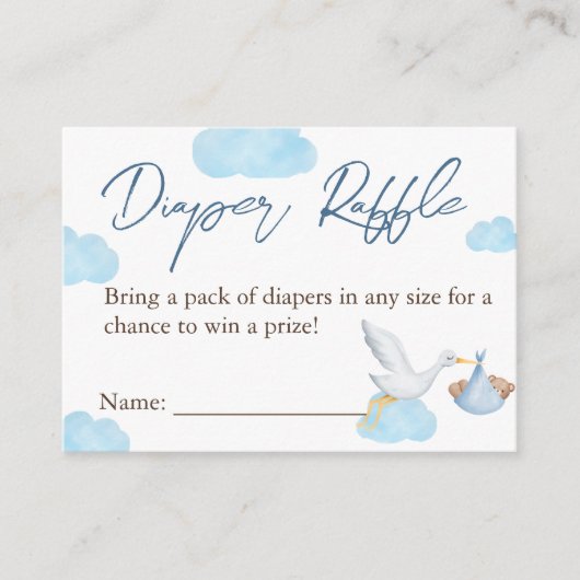 おむつラッフル、ベビーシャワー、男の赤ちゃん エンクロージャーカード (正面)