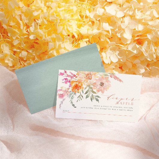 おむつラッフル |赤面とティール（緑がかった色）春ベビーシャワー エンクロージャーカード