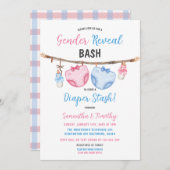 おむつ予備 洗濯物 ヒーまたはシー 性別発表 招待状 (正面/裏面)