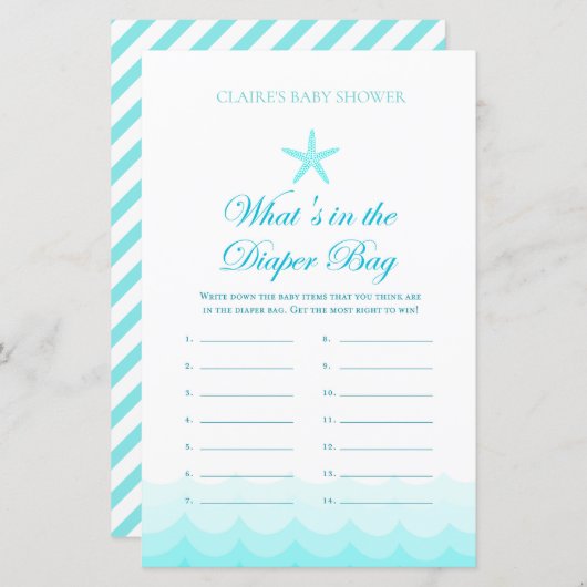 おむつ内のバッグ – ベビーシャワーゲーム (正面/裏面)