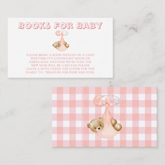 おむつ女の子の本に入ったかわいいテディベアベビー エンクロージャーカード (正面/裏面)